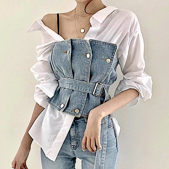 Double Breasted Patched Denim Corset. - Picture 10 of 15